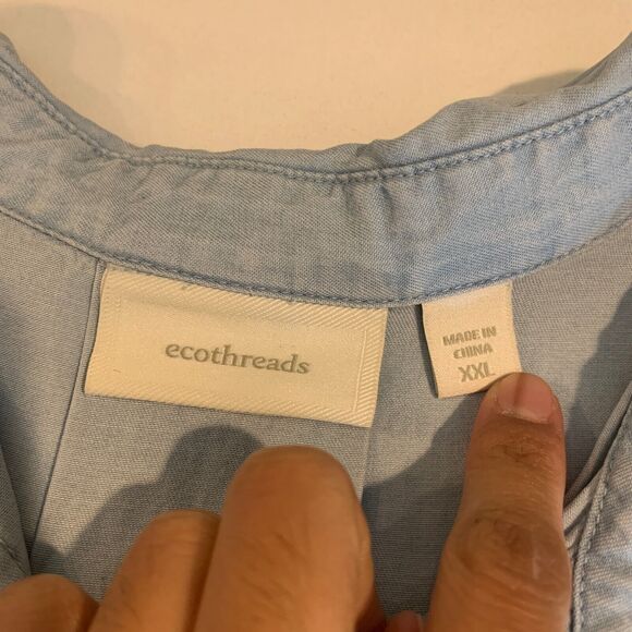 Ecothreads Shirt Womens XXL 2XL Blue Button Up Chest Pocket Lyocell Short Sleeve - Picture 7 of 10